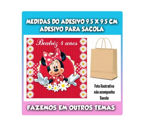 Adesivo para Sacola Sacolinha Surpresa Kraft Minnie