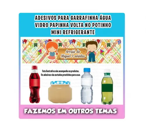 Adesivos Festa Junina Arraiá para Água Refrigerante Papinha