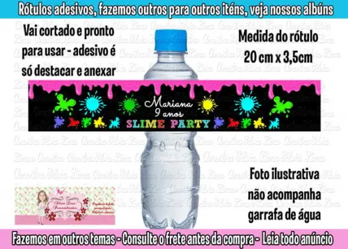 Rótulo Adesivo para Água Slime Festa