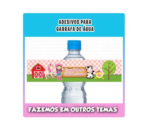 Rótulo Adesivo para Água Fazendinha Rosa