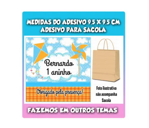 Adesivo para Sacolinha Surpresa Pipas e Cataventos