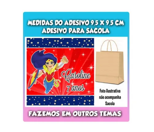 Adesivo para Sacolinha Surpresa Kraft Mulher Maravilha