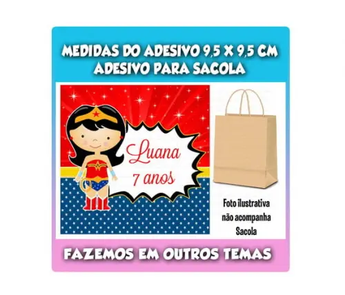 Adesivo para Sacolinha Surpresa Kraft Mulher Maravilha