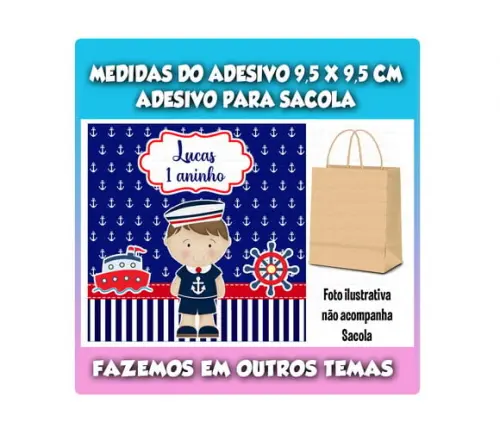 Adesivo para Sacolinha Surpresa Kraft Menino Marinheiro
