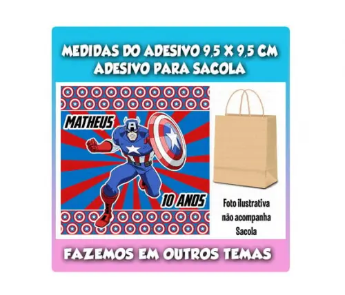 Adesivo para Sacolinha Surpresa Kraft Capitão América