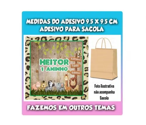 Adesivo para Sacolinha Surpresa Kraft Safari
