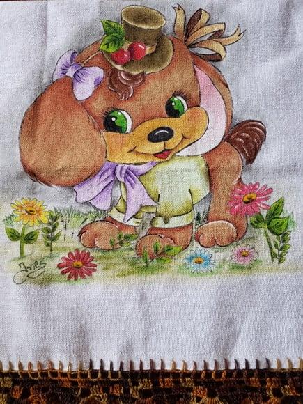 PANO DE PRATO, cachorro, pintado a mão