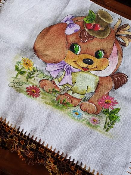PANO DE PRATO, cachorro, pintado a mão