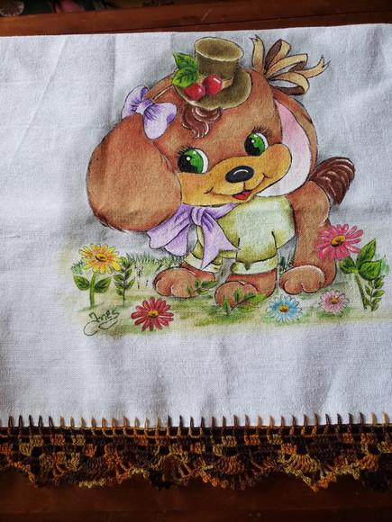 PANO DE PRATO, cachorro, pintado a mão