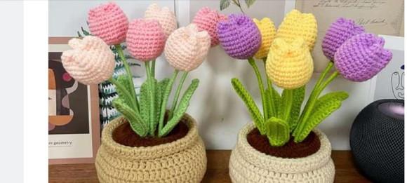 Receita Amigurumi Flor Tulipa com Vaso Tradução
