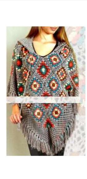 Receita de Croche -poncho de Quadrados com Capuz