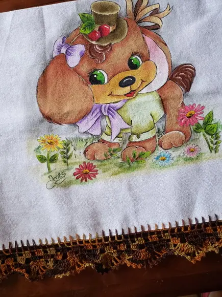PANO DE PRATO, cachorro, pintado a mão