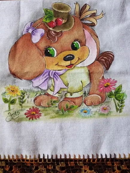 PANO DE PRATO, cachorro, pintado a mão
