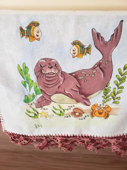 PANO DE PRATO, foca, pintado a mão