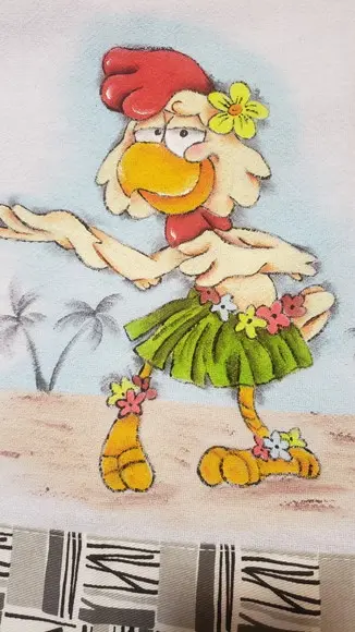 PANO DE PRATO, galo , pintado a mão
