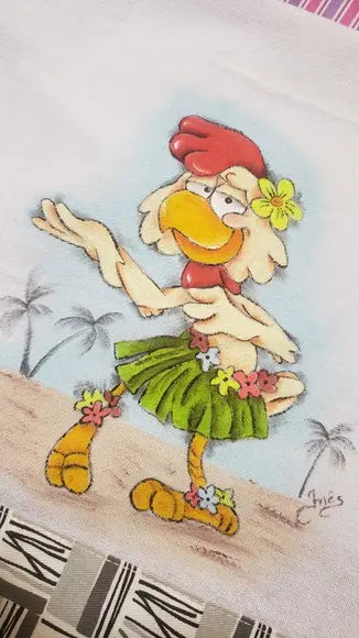 PANO DE PRATO, galo , pintado a mão
