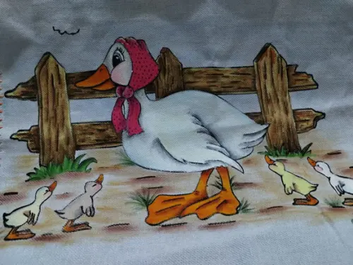 Pano de Prato, Pintado à Mão -pata e Família