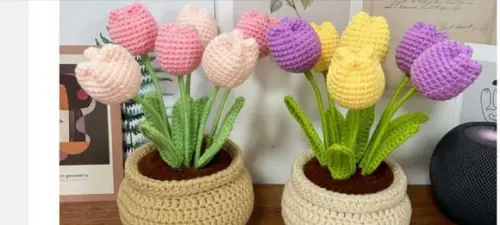 Receita Amigurumi Flor Tulipa com Vaso Tradução