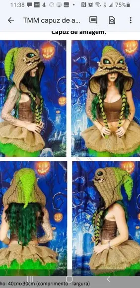 receita CROCHÊ CAPUZ DE HALLOWEEN