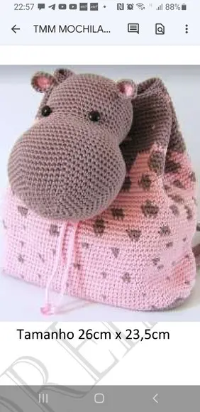 Receita de Amigurumi Mochila de Hipopótamo