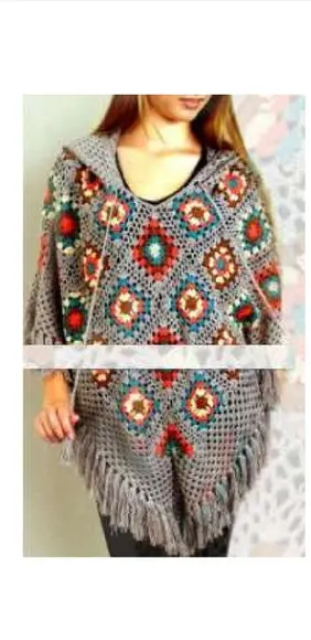 Receita de Croche -poncho de Quadrados com Capuz