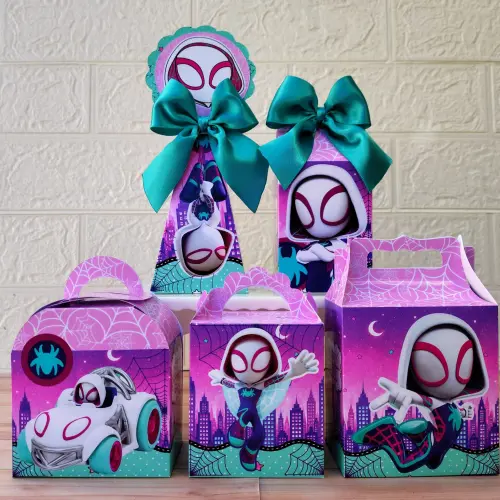 Kit de Papelaria Personalizada SPIDER GWEN Aranha Rosa Para Festa Infantil - 20 Peças