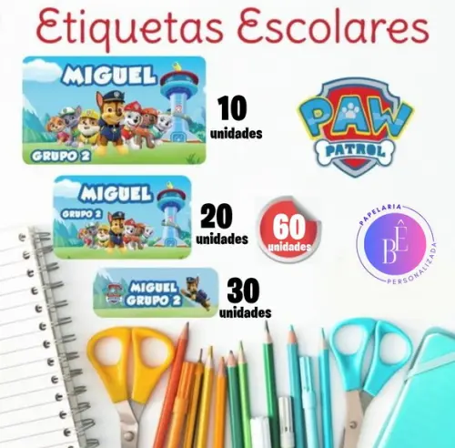 60 Etiquetas Escolares Personalizada - Todos os Temas