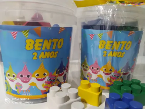 20 Kit Baby Shark Pote com Blocos de Montar