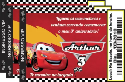 convite digital carros disney