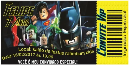convite ingresso lego batman
