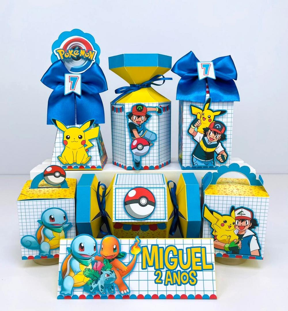 kit festa 21 Caixas Pegue e Monte de aniversário Pokémon lembra