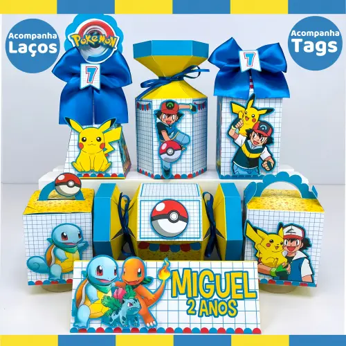 kit festa 21 Caixas Pegue e Monte de aniversário Pokémon lembrancinha personalizada