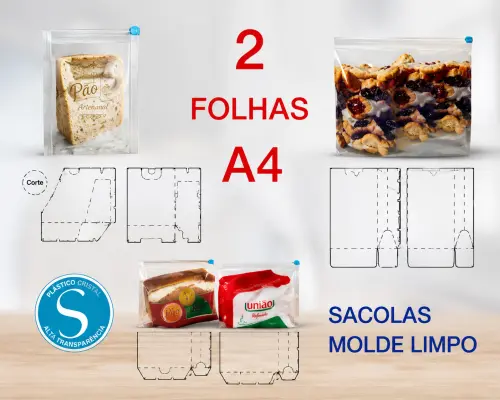 KIT DE SACOLAS 2 FOLHAS A4 MOLDE LIMPO- ARQUIVO DE CORTE SILHOUETTE