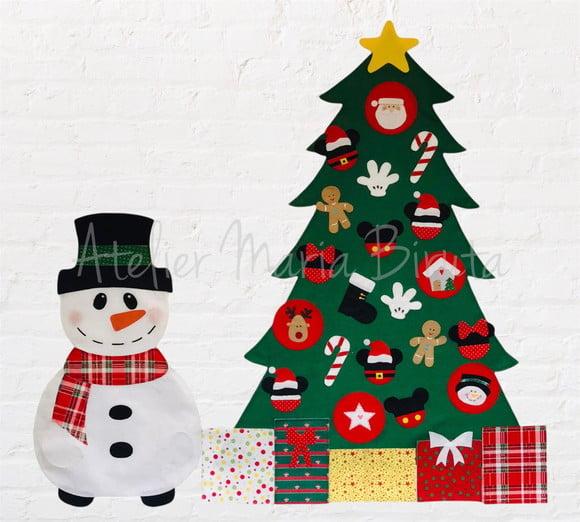 Árvore de Natal de Feltro Mickey 1,00m + Boneco de Neve