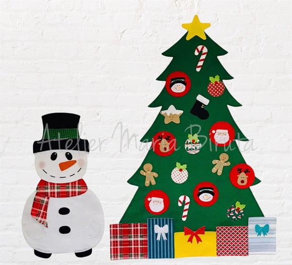 Árvore de Natal de Parede 1,00m + Boneco de Neve