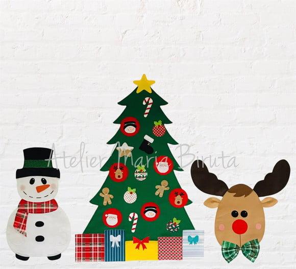 Árvore de Natal de Parede 1,00m + Boneco de Neve + Rena