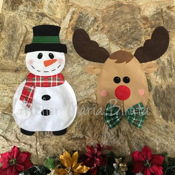 Árvore de Natal em Feltro 1,40m + Boneco de Neve + Rena