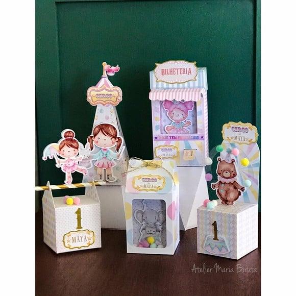 Caixinhas para Lembrancinha Circo Rosa Luxo