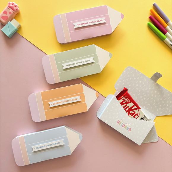 Lembrancinha Volta às Aulas Porta Kit Kat - Caixinha Lápis Pers