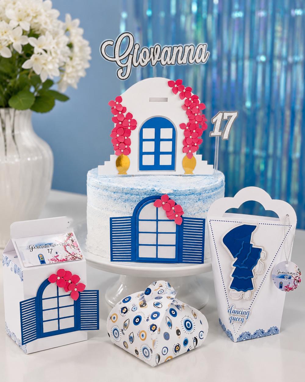 Kit Festa Mamma Mia - Topo de bolo + 10 caixinhas personalizadas