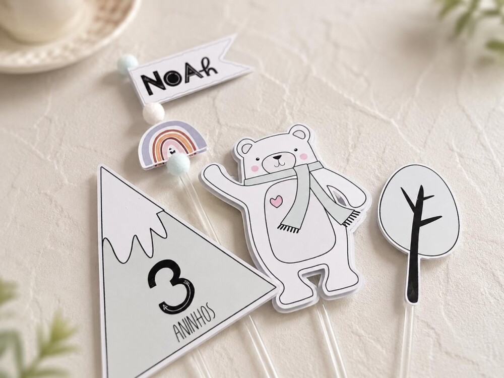 Topo de bolo urso polar minimalista
