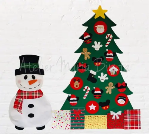 Árvore de Natal de Feltro Mickey 1,00m + Boneco de Neve