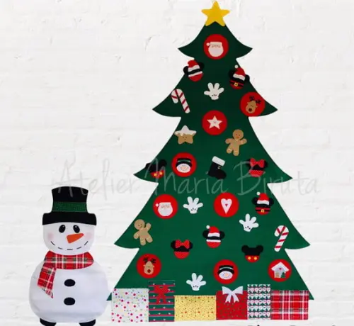 Árvore de Natal em Feltro Mickey 1,40m + Boneco de Neve
