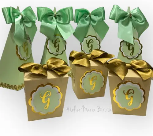 Caixinhas para Festa de 15 Anos Dourado e Verde