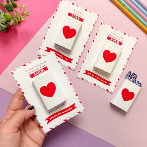 Lembrancinha Dia dos Namorados - Card Personalizado com Chocolate Bis