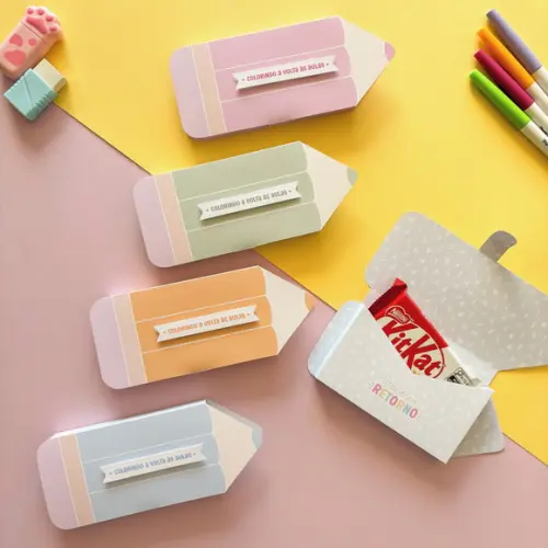 Lembrancinha Volta às Aulas Porta Kit Kat - Caixinha Lápis Personalizada
