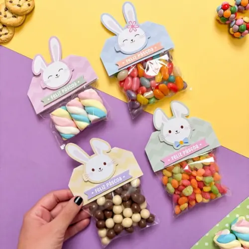 Lapela de Páscoa Personalizada com Saquinho Transparente para Doces