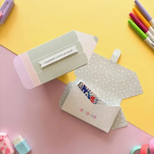 Lembrancinha Volta às Aulas Porta Kit Kat - Caixinha Lápis Pers