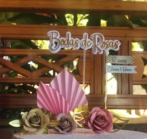 Topo de Bolo Bodas de Rosas