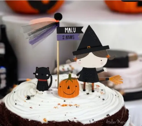 Topo de Bolo Bruxinha Halloween